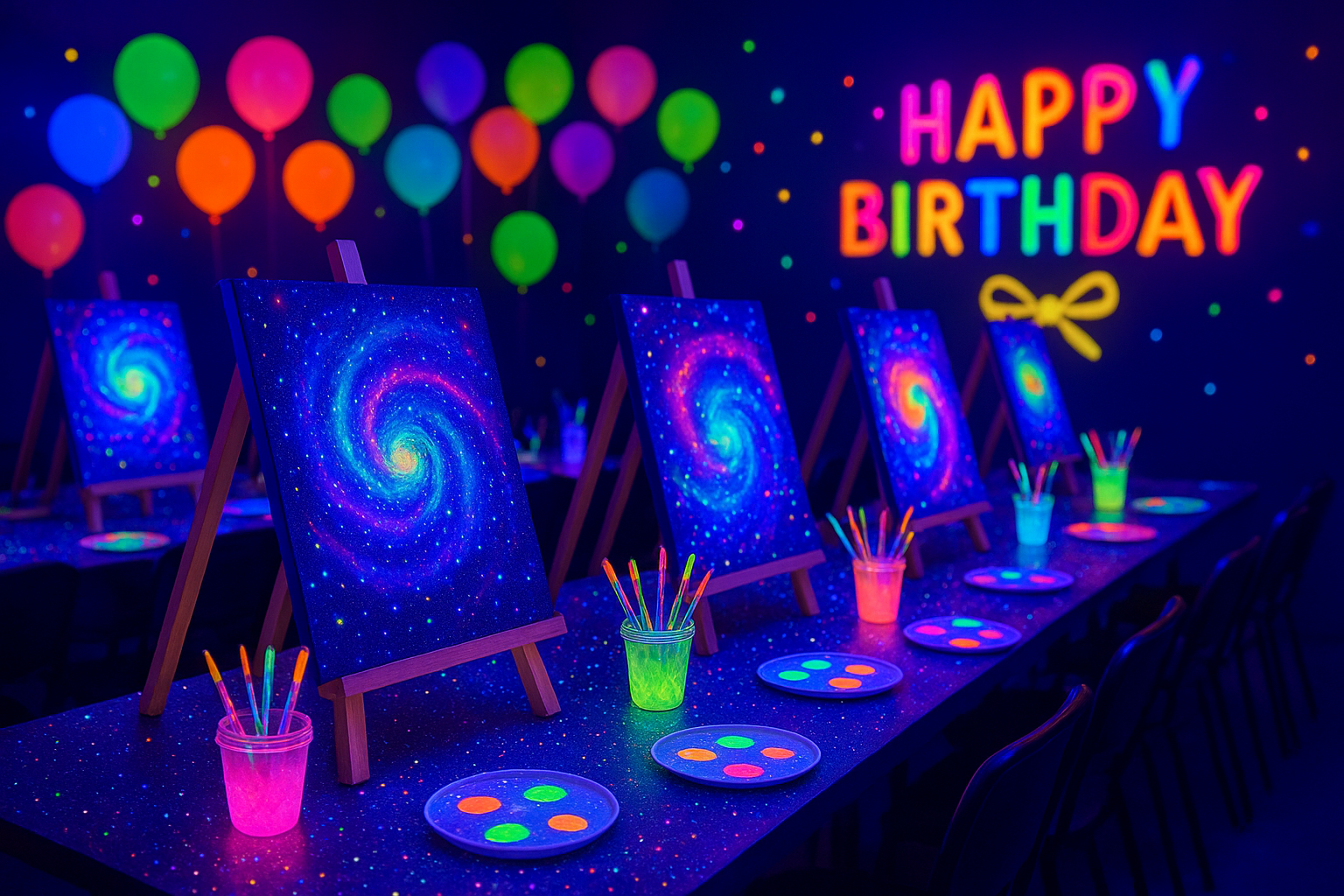 Fête d'anniversaire avec peinture lumineuse